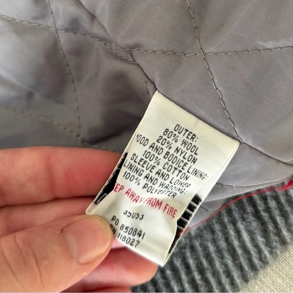 Mini Boden Girls Gray Wool Toggle Coat Polka Dot Lined Hooded Jacket